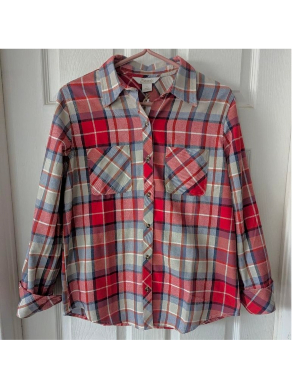 Natural Reflections NWT Plaid Button Down Shirt S Red Blue Western Farmhouse
